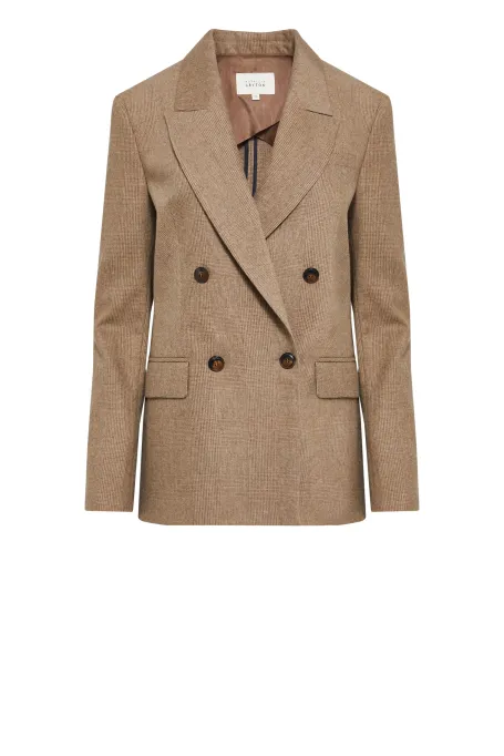 Żakiet w kratę z kaszmirem beż