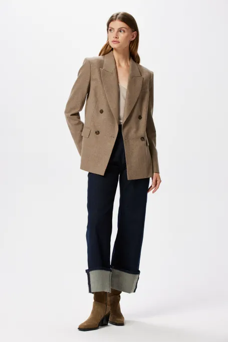 Żakiet w kratę z kaszmirem beż