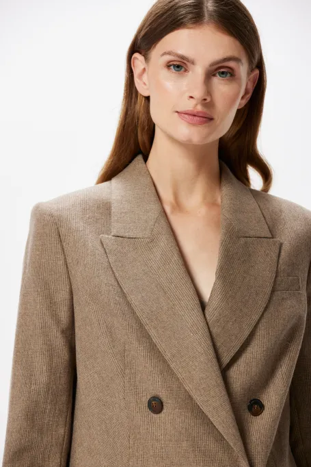 Żakiet w kratę z kaszmirem beż