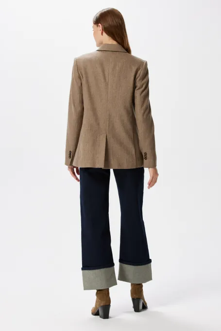 Żakiet w kratę z kaszmirem beż