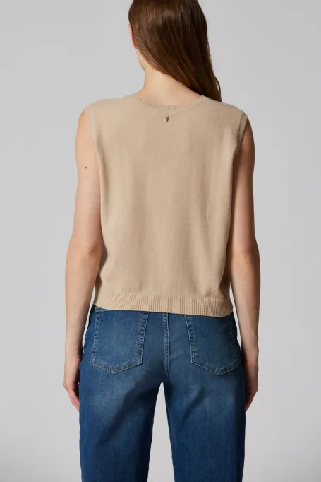 Beżowa bluzka z kaszmirem i wełną merynosową