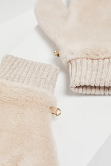 Beżowe rękawiczki z wełny teddy bear