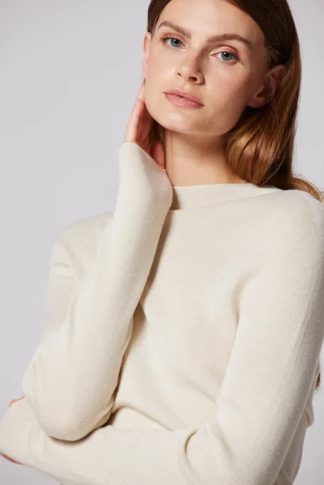 Bezszwowa bluzka z wełną merynosową beż