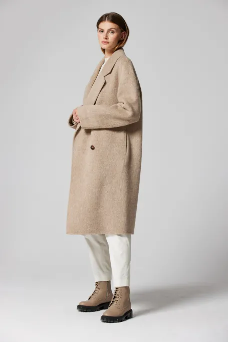 Płaszcz z alpaką doubleface camelowy