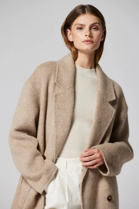 Płaszcz z alpaką doubleface camelowy