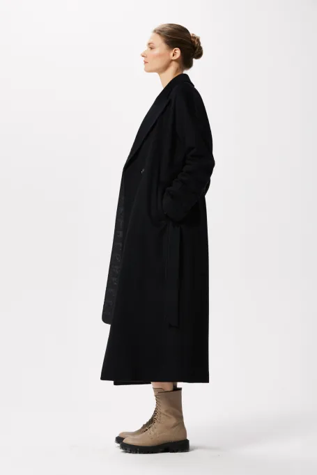 Czarny płaszcz z kaszmiru damski - Patrizia Aryton