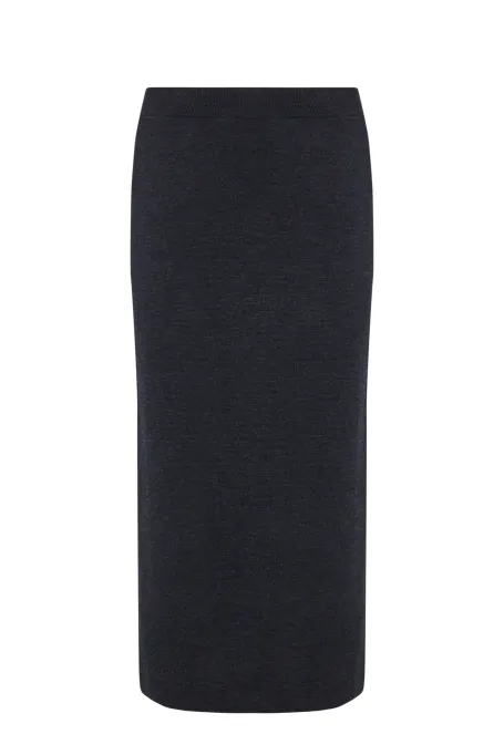 Szara spódnica midi z wełny merynosowej 