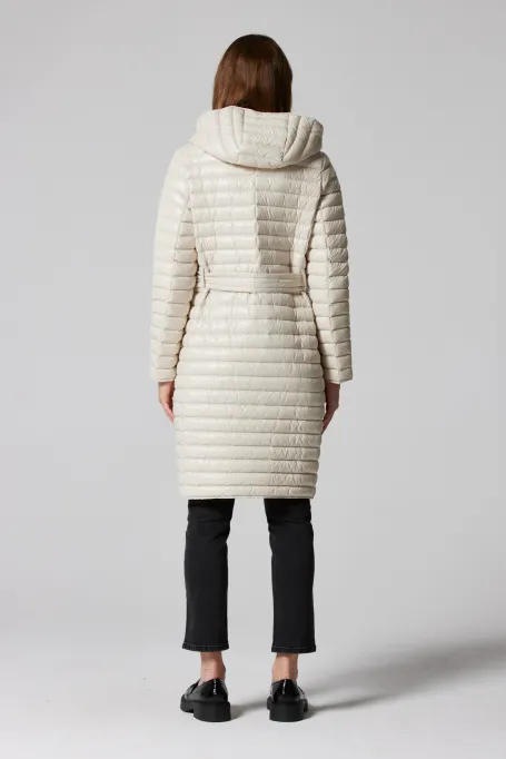 Lekka beżowa puchowa kurtka z kapturem Mila