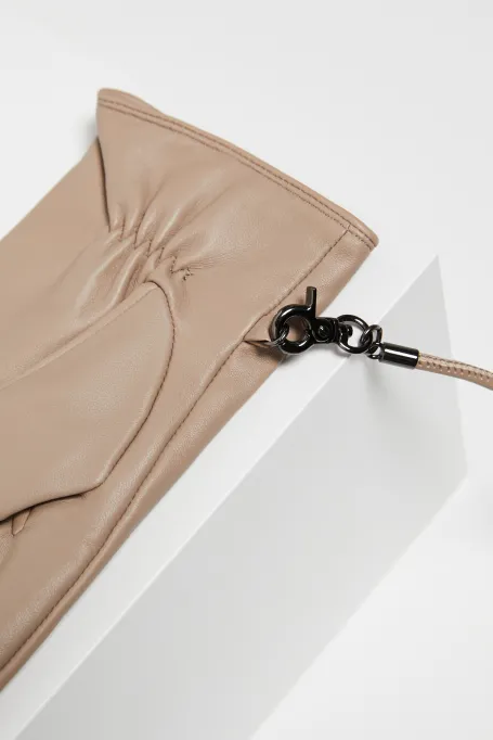 Skórzane rękawiczki z odpinanym paskiem beż