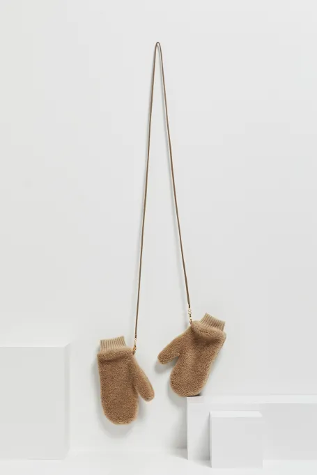 Rękawiczki z wełny teddy bear camelowy