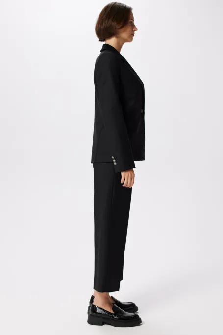 Czarny żakiet z wełną do garnituru damski - Patrizia Aryton