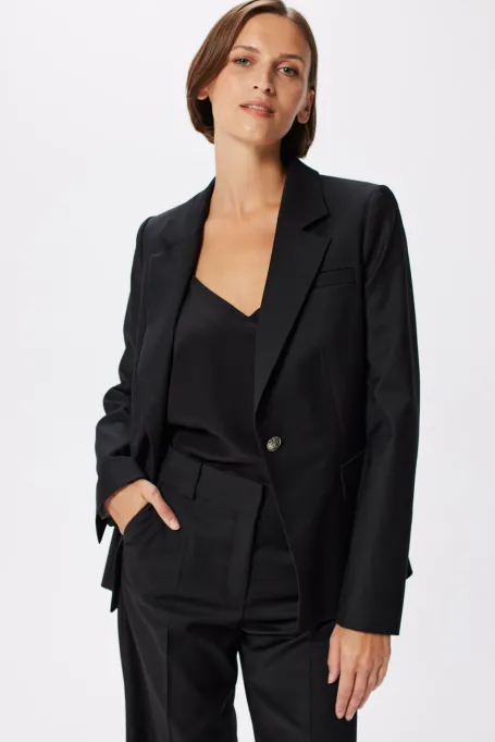 Czarny żakiet z wełną do garnituru damski - Patrizia Aryton