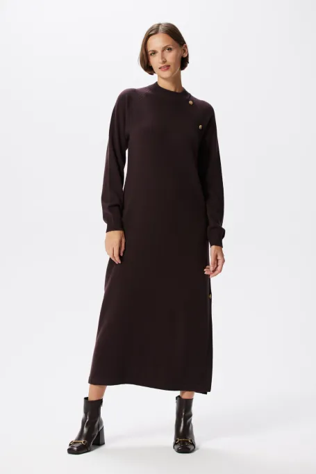 Brązowa wełniana sukienka z kaszmirem