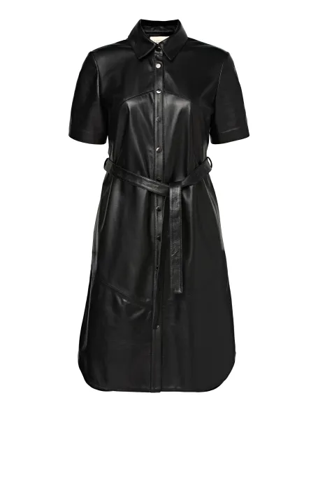 Czarna skórzana sukienka - Patrizia Aryton