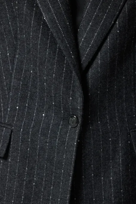 Szary żakiet z wełną w srebrny prążek 