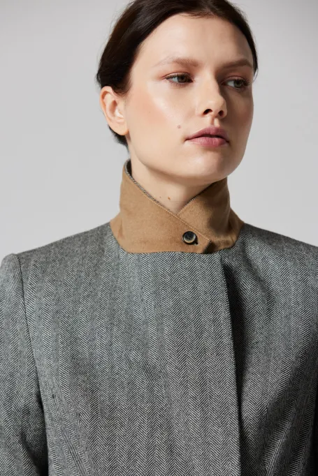 Wełniany żakiet w jodełkę deseń Wełniany żakiet w jodełkę deseń