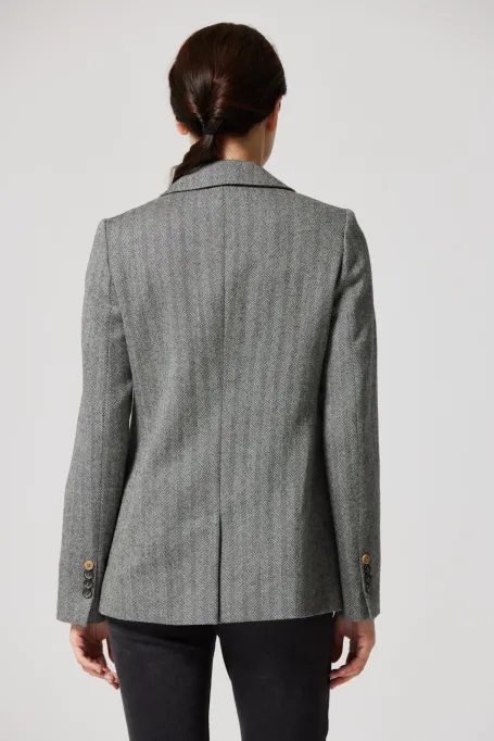 Wełniany żakiet w jodełkę deseń Wełniany żakiet w jodełkę deseń