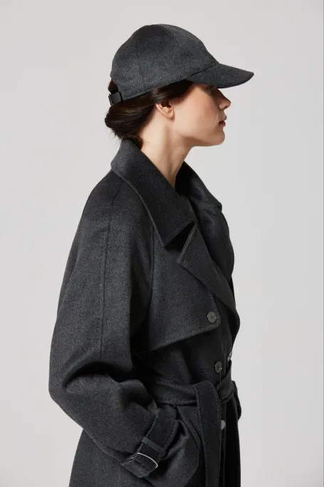 Szary wełniany trencz z jedwabiem i kaszmirem 