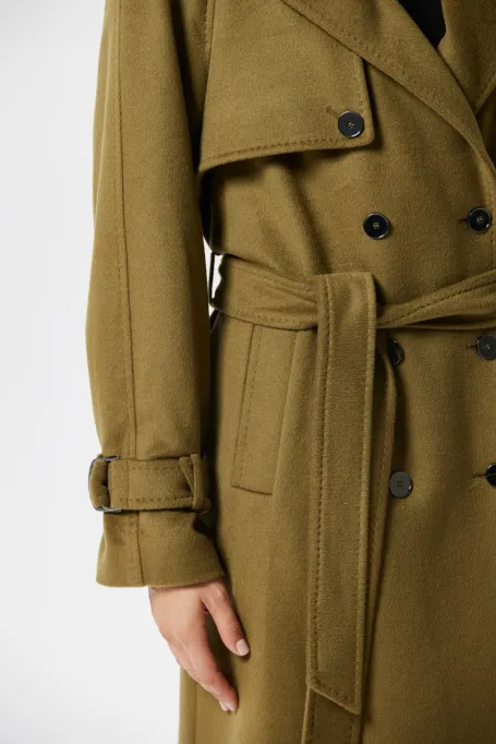 Zielony wełniany trencz z jedwabiem i kaszmirem 