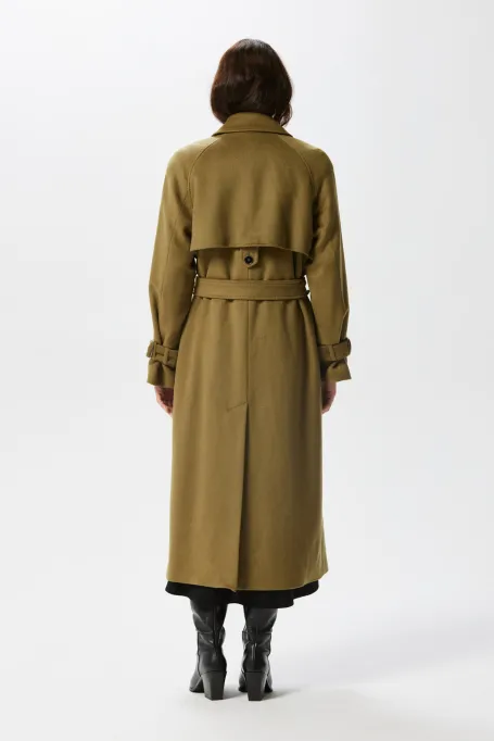 Zielony wełniany trencz z jedwabiem i kaszmirem 