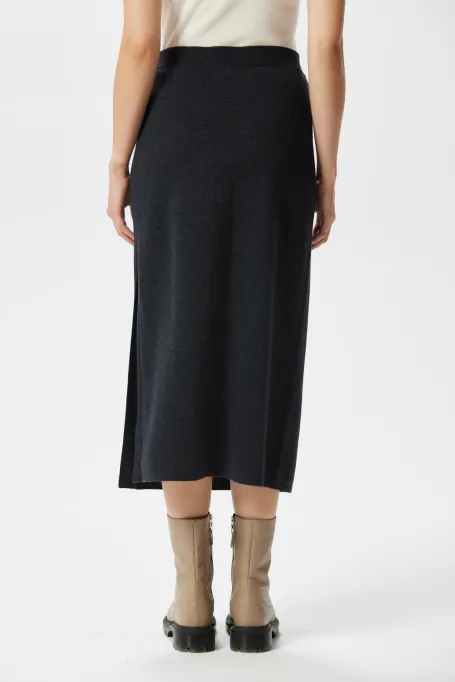 Szara spódnica midi z wełny merynosowej 