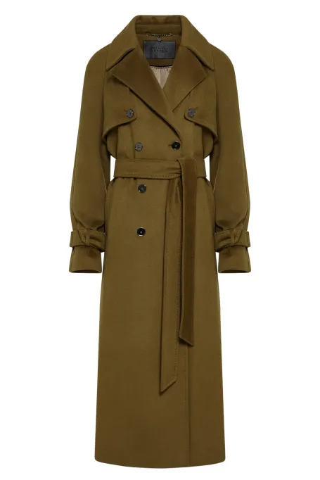 Zielony wełniany trencz z jedwabiem i kaszmirem damski - Patrizia Aryton