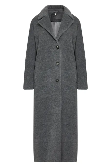 Szary wełniany płaszcz midi z suri alpaką damski - Patrizia Aryton