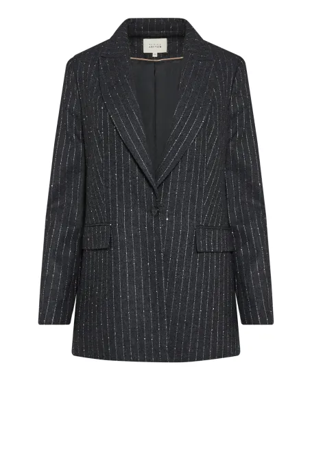 Szary żakiet z wełną w srebrny prążek damski - Patrizia Aryton