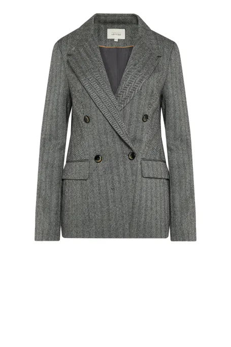 Szary wełniany żakiet dwurzędowy w jodełkę damski - Patrizia Aryton Szary wełniany żakiet dwurzędowy w jodełkę damski - Patrizia Aryton