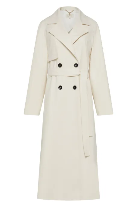 Biały trencz z jedwabiem