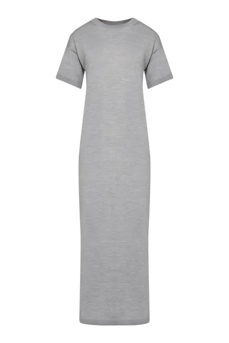 Szara sukienka maxi z wełny merynosowej