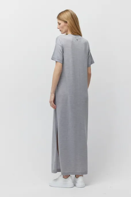 Szara sukienka maxi z wełny merynosowej