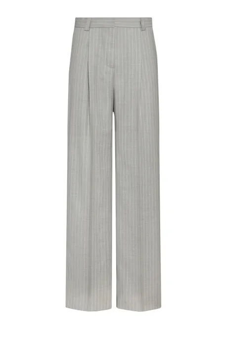 Wełniane spodnie z szeroką nogawką szary