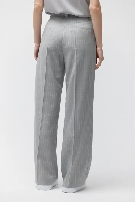 Wełniane spodnie z szeroką nogawką szary