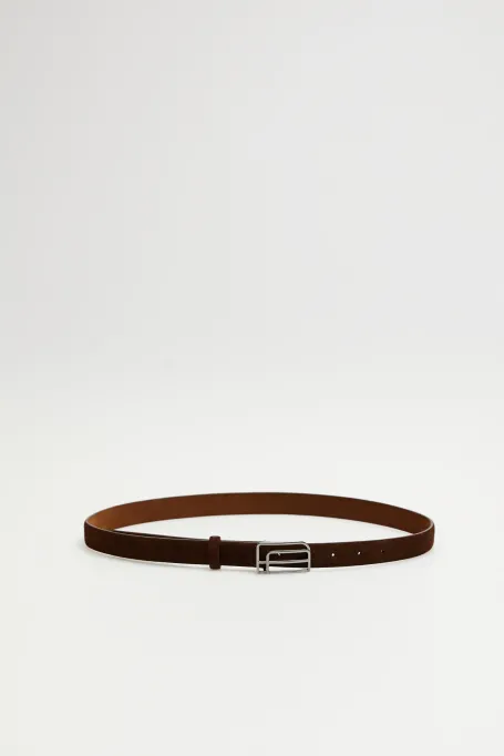 Brązowy pasek ze skóry zamszowej