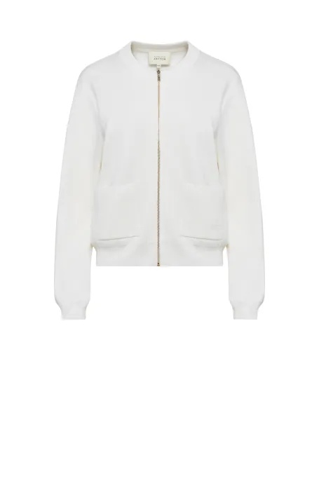 Kardigan na suwak z wełny merynosowej biały Kardigan na suwak z wełny merynosowej biały