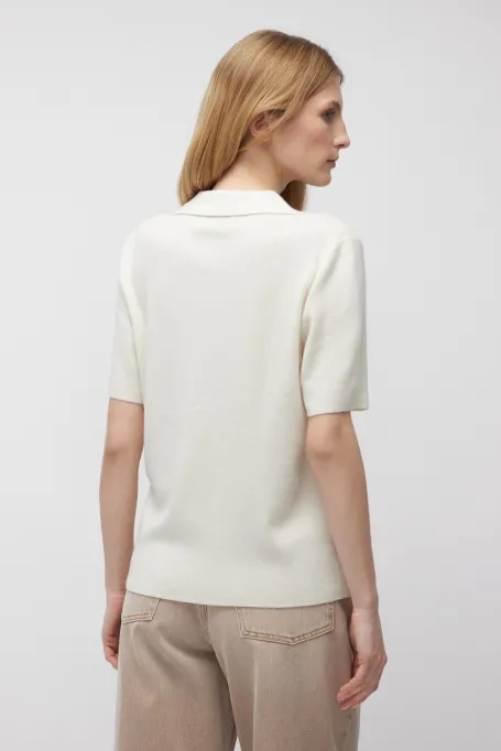 Biała bluzka polo z wełny merynosowej