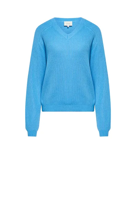 Bluzka z jedwabiem i dekoltem w szpic niebieski