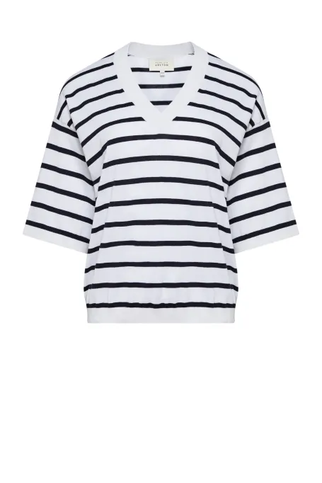 T-shirt w paski z jedwabiem