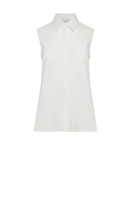 Jedwabna bluzka koszulowa bez rękawów beż