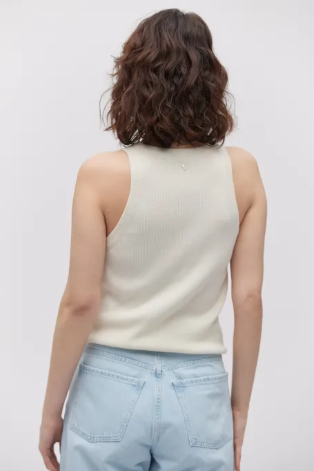 Śmietankowa bluzka halter z jedwabiem damska - Patrizia Aryton