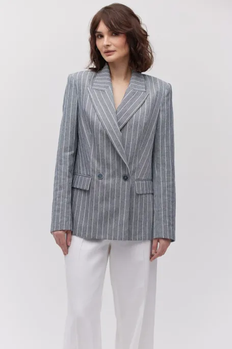 Żakiet z lnem w paski