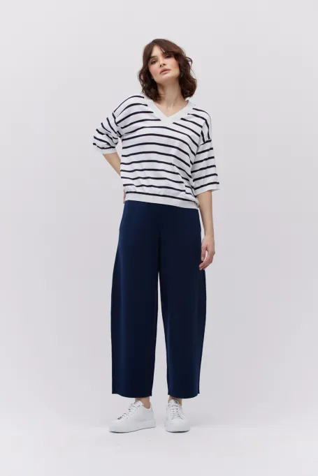 T-shirt w paski z jedwabiem