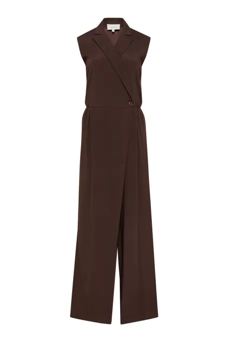 Jedwabny czekoladowy kombinezon z szerokimi nogawkami