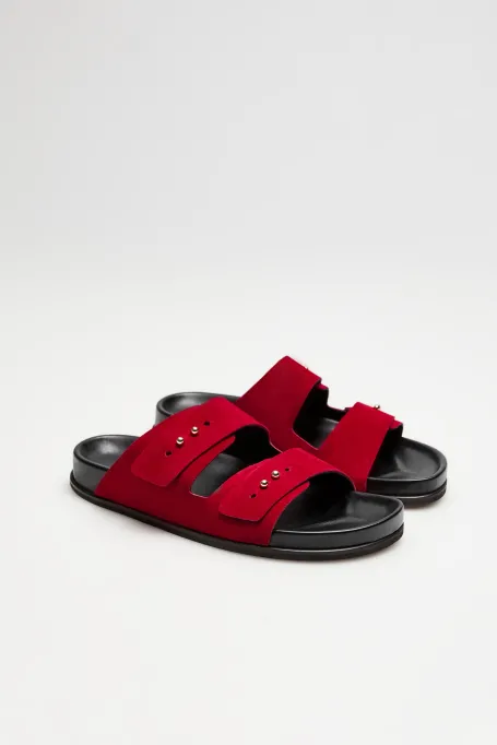 Skórzane klapki ze skóry zamszowej czerwony