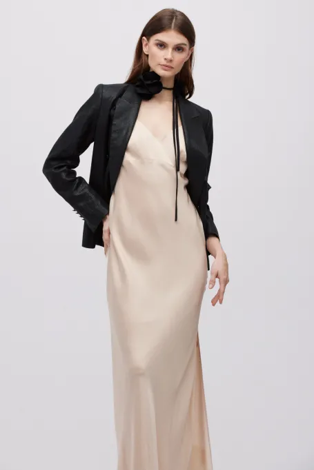 Koktajlowa sukienka nude maxi - Patrizia Aryton