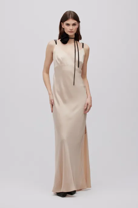 Koktajlowa sukienka nude maxi - Patrizia Aryton