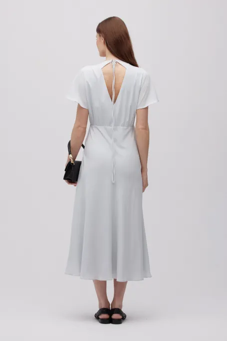 Szara sukienka midi z jedwabiu z krótkim rękawem - Patrizia Aryton
