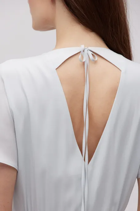 Szara sukienka midi z jedwabiu z krótkim rękawem - Patrizia Aryton