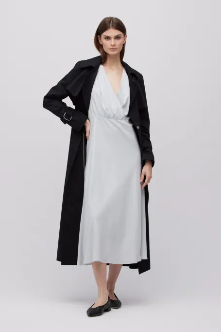 Szara sukienka midi z jedwabiu z krótkim rękawem - Patrizia Aryton